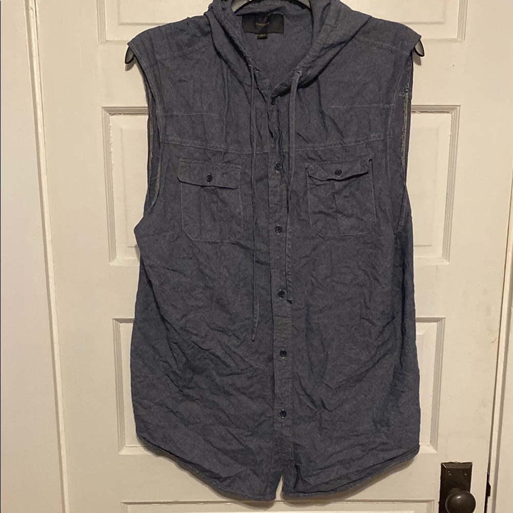 Ring of Fire Denim Hooded Button Down Shirt Sz. XXL